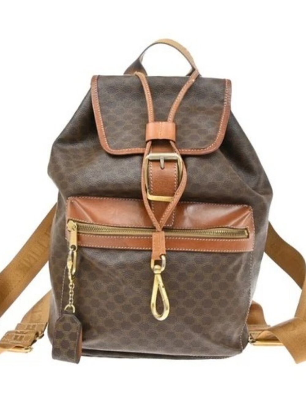 CELINE Logo Macadam Pattern Backpack Bag PVC Leather Brown GHW 62SA215